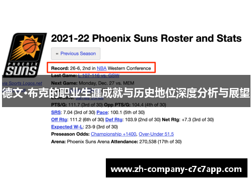 德文·布克的职业生涯成就与历史地位深度分析与展望